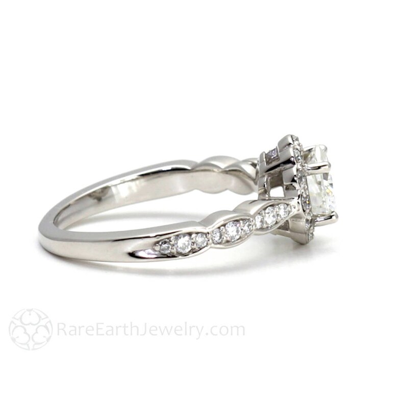 Platinum Moissanite Diamond Halo Engagement Ring Cushion Cut Forever One Moissanite Ring image 3