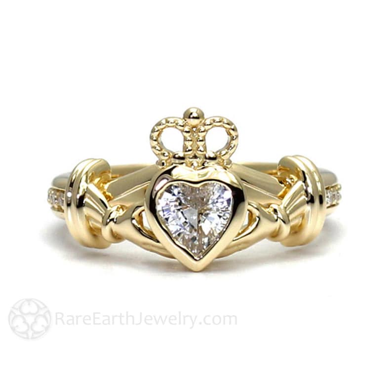 Irish Claddagh Ring White Sapphire Engagement Ring Promise Etsy