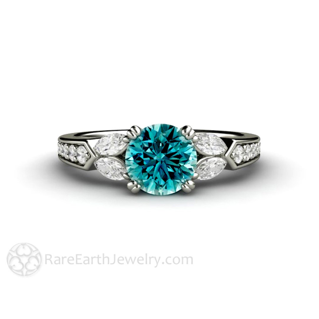 Blue Diamond Engagement Ring Vintage Style 1 Carat Solitaire Blue ...