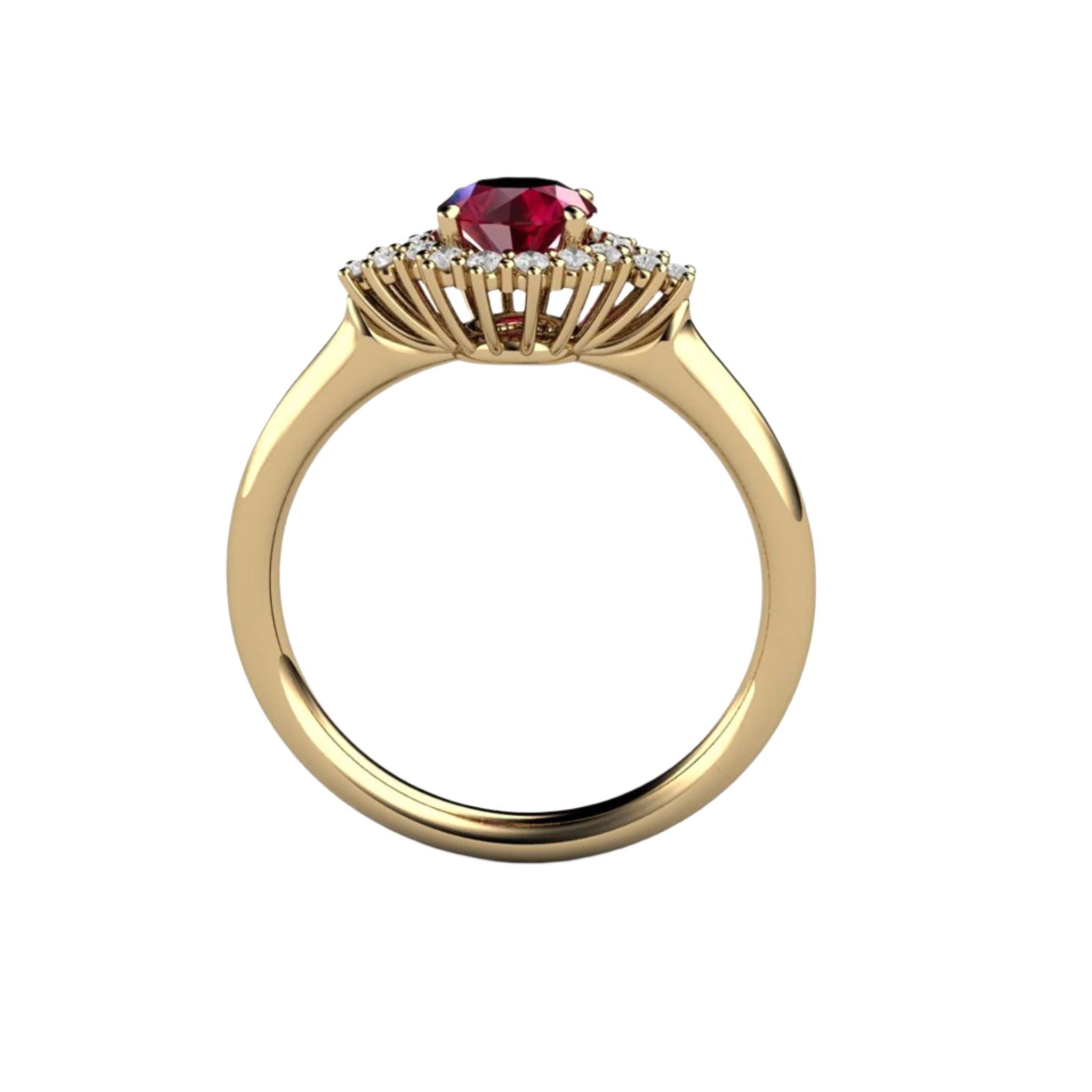 Vintage Inspired Ruby Engagement Ring, Round Ruby Ring Cluster Diamond ...