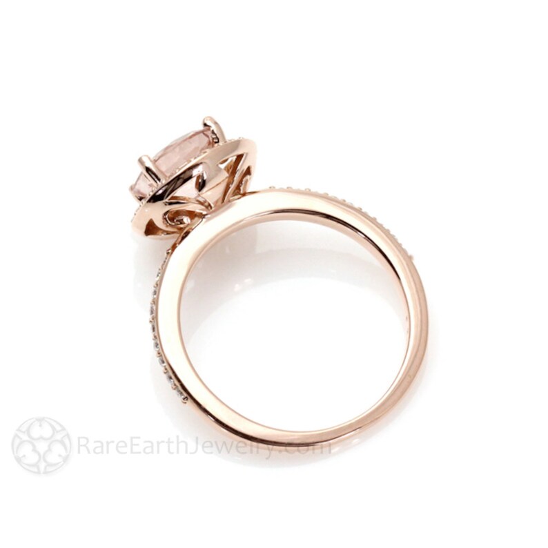 Morganite Engagement Ring Morganite Ring Diamond Halo 14K Rose Gold Wedding Ring image 5