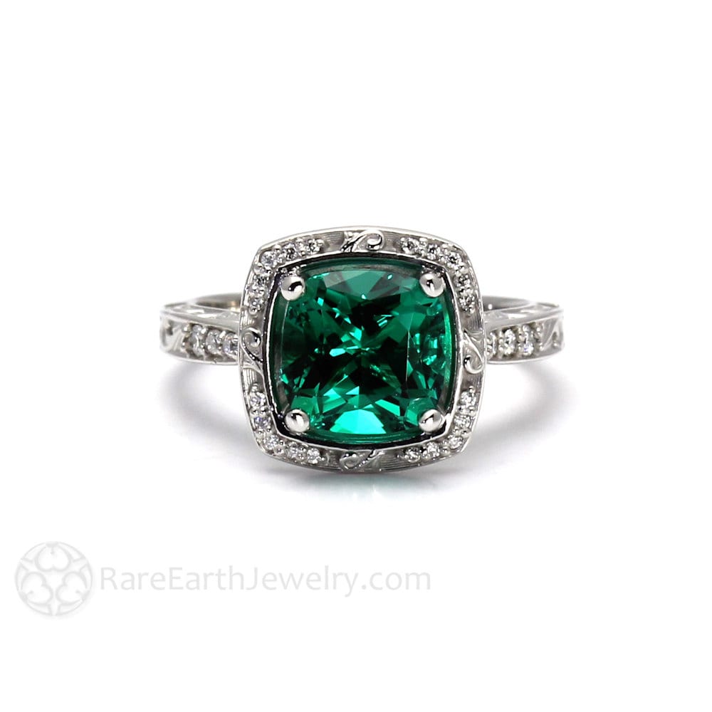 Art-Deco-Verlobungsring Smaragd Ring Kissen Diamant Halo 14K | Etsy  Österreich