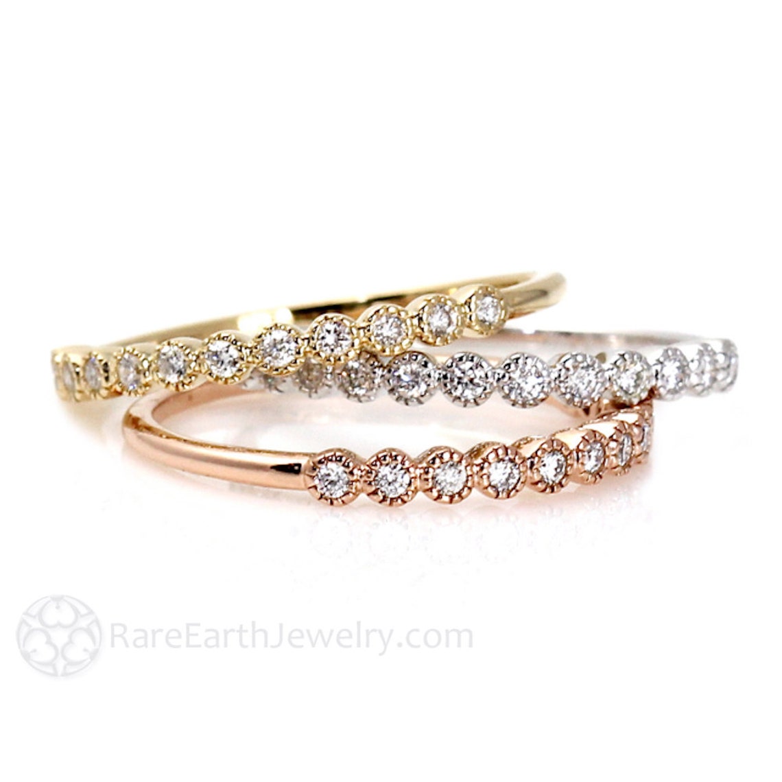 Diamond Bands Set of 3 Wedding Bands Wedding Ring Diamond Ring Etsy