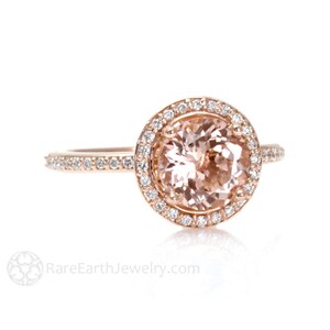 Morganite Engagement Ring Morganite Ring Diamond Halo 14K Rose Gold Wedding Ring image 3