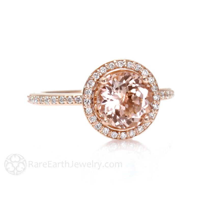 Morganite Engagement Ring Morganite Ring Diamond Halo 14K Rose Gold Wedding Ring image 3