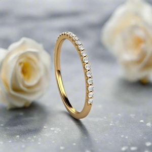 Thin Natural Diamond Wedding Ring Narrow Pave Diamond Wedding Band Anniversary Band Skinny Diamond Stacking Ring 14K 18K Rose Gold Platinum