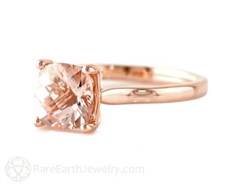 Morganite Cushion Cut Engagement Ring Natural Morganite Solitaire Ring Rose Gold Pink Stone Engagement Ring 14K 18K or Platinum