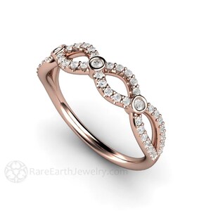 Diamond Wedding Ring with Infinity Design Pave Diamond Wedding Band Infinity Band Stacking Ring with Diamonds 14K 18K Rose Gold or Platinum image 3