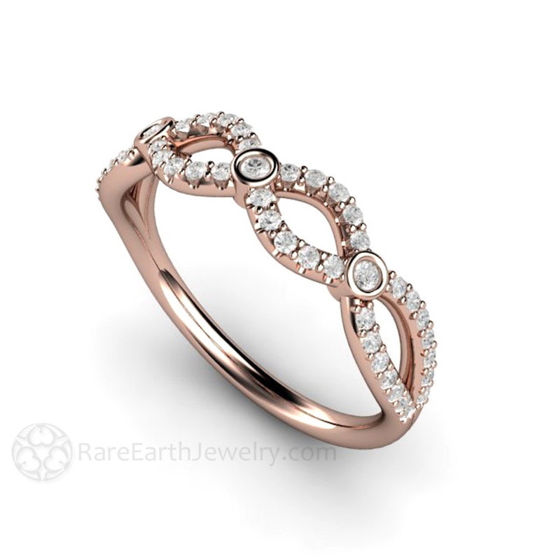 Diamond Wedding Ring with Infinity Design Pave Diamond Wedding Band Infinity Band Stacking Ring with Diamonds 14K 18K Rose Gold or Platinum image 3