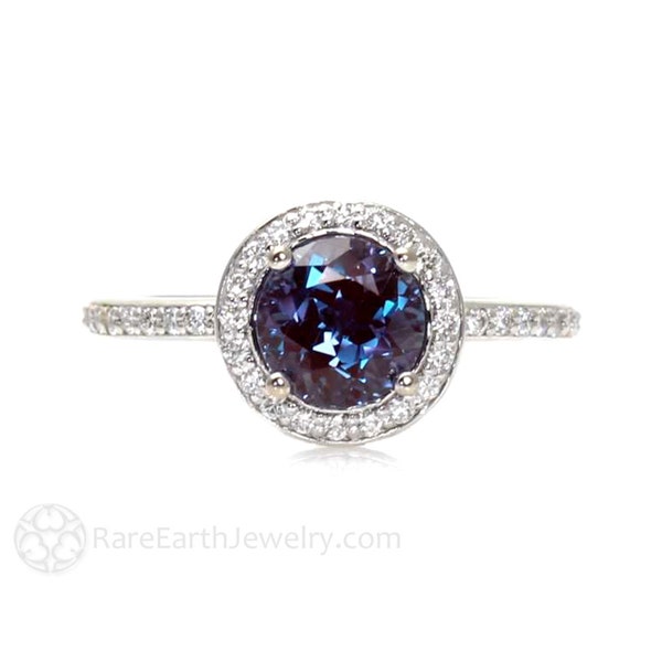 Platinum Alexandrite Ring Diamond Halo Setting Alexandrite Engagement Ring Custom Bridal Jewelry