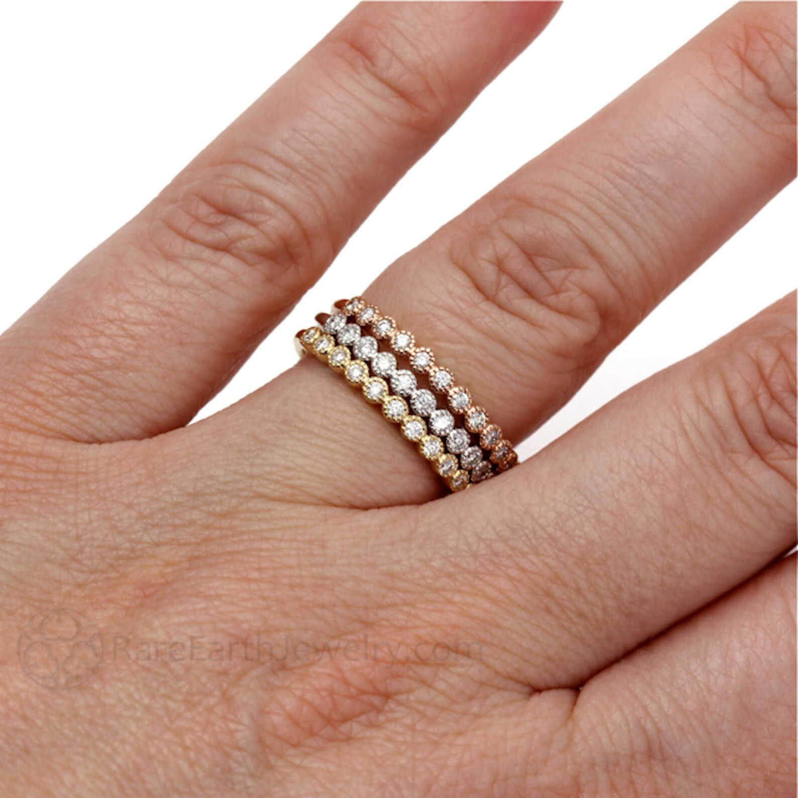 Diamond Bands Set of 3 Wedding Bands Wedding Ring Diamond Ring Etsy