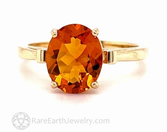 Oval Citrine Ring Vintage Style Solitaire Ring Fleur de Lis Design and Filigree, Orange Stone Ring 14K Gold 18K Gold November Birthstone