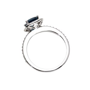 Anello di fidanzamento con topazio blu di Londra, set nuziale in oro massiccio 14K o 18K con diamanti taglio princess e contorno di diamanti, anello con gemma blu immagine 6