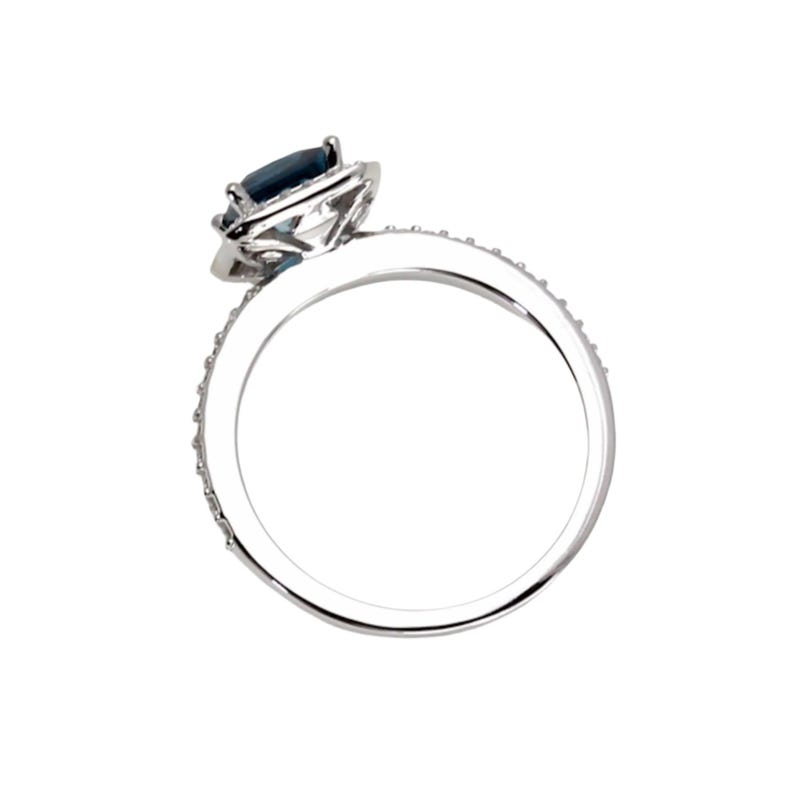 Anello di fidanzamento con topazio blu di Londra, set nuziale in oro massiccio 14K o 18K con diamanti taglio princess e contorno di diamanti, anello con gemma blu immagine 6
