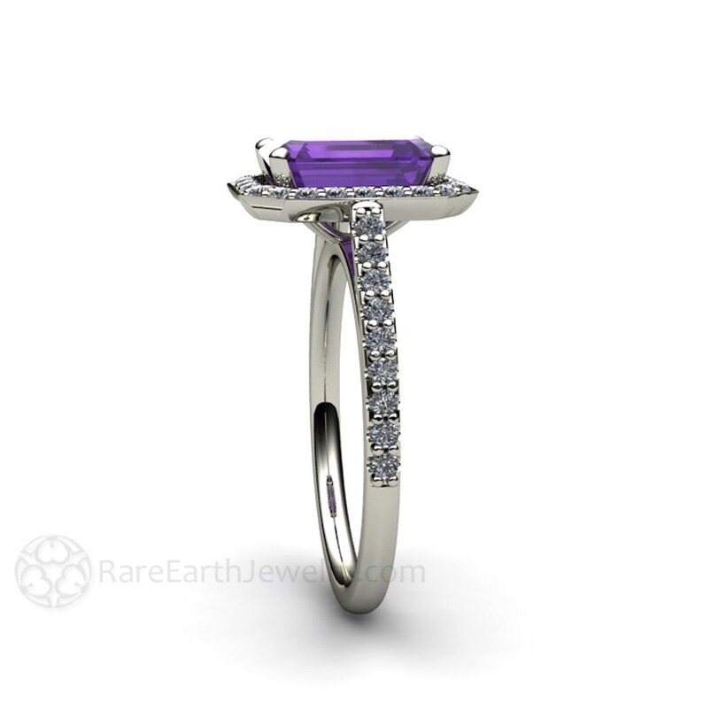 Amethyst Engagement Ring Amethyst Ring Emerald Cut Diamond Etsy