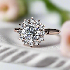 1ct Forever One Moissanite Engagement Ring | Vintage Halo with Conflict-Free Diamonds in Gold or Platinum