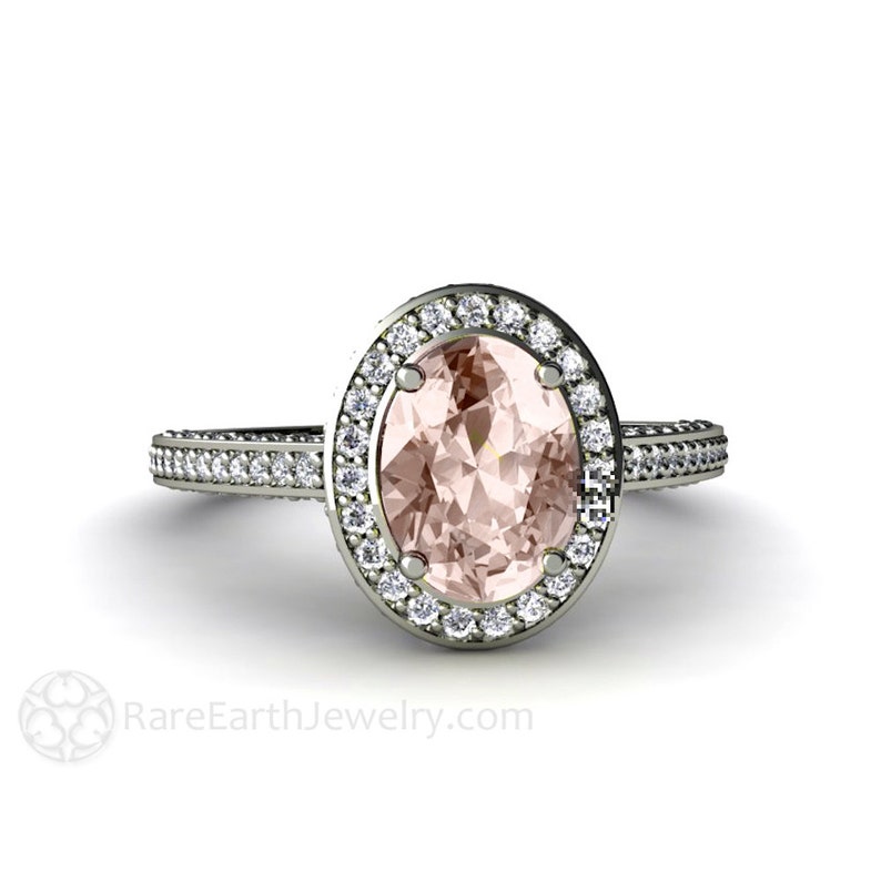 14K Morganite Engagement National products overseas Ring Oval Diamond Morganit Setting Halo