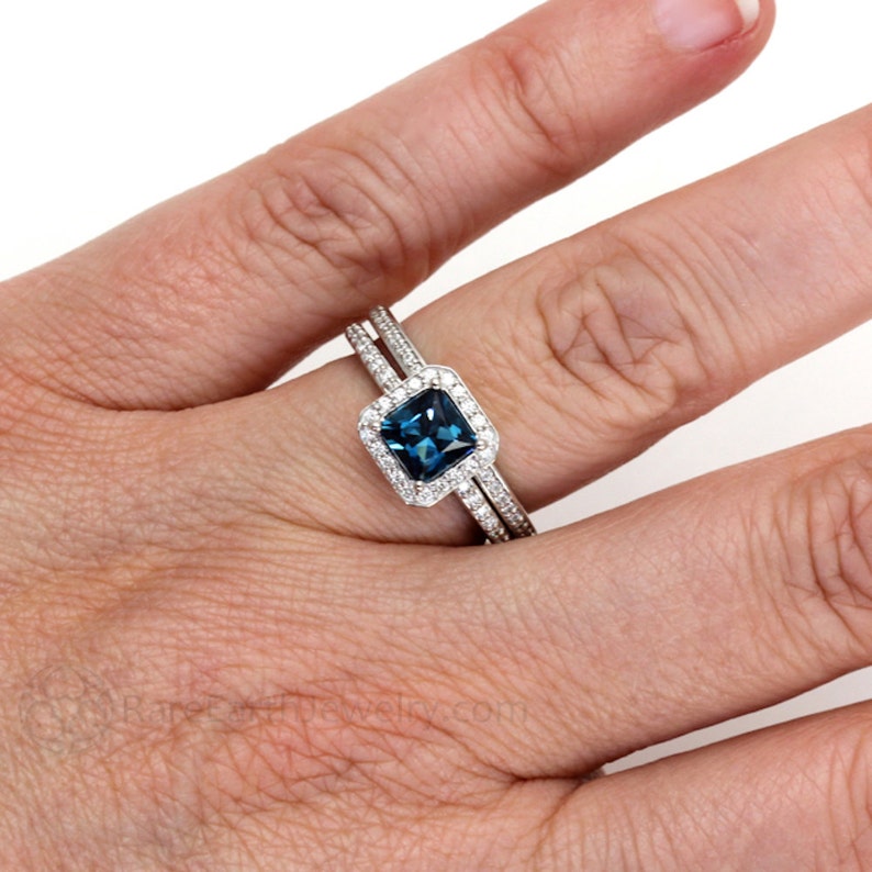 London Blue Topaz Engagement Ring Wedding Ring Bridal Set 14K | Etsy