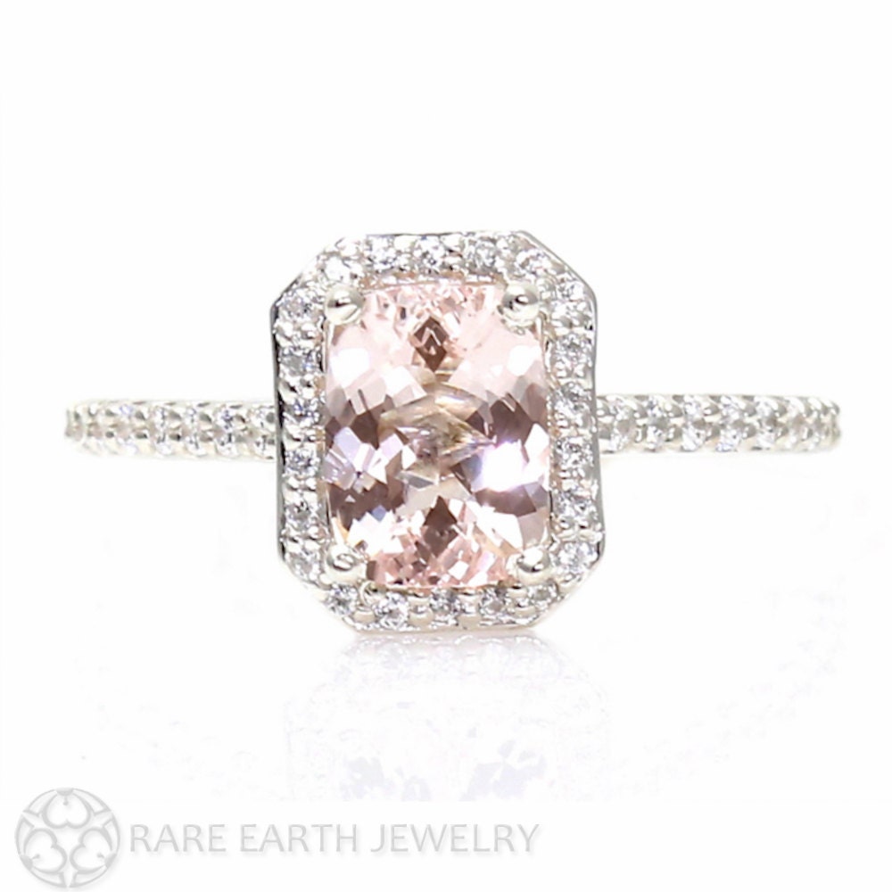 Morganite Engagement Ring Diamond Halo Cushion Morganite Ring