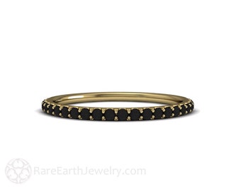 Alliance diamant noir | Petite bague superposition diamants | Jonc anniversaire en or 14 carats ou 18 carats