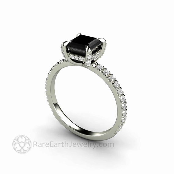 1.98 Carat Black White Diamond White Gold Engagement Ring For Sale at  1stDibs