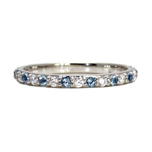 Aquamarine and Diamond Stacking Ring | March Birthstone Anniversary Band in Gold or Platinum