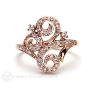 Victorian Style Engagement Ring Antique Georgian Design Right Hand Ring Diamond Ring in 14K Gold