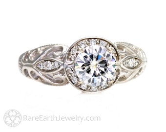 Art Deco Style Diamond Engagement Ring Vintage Style Natural Diamond Ring in Platinum 1 Carat GIA Certified Diamond Halo Vintage Inspired