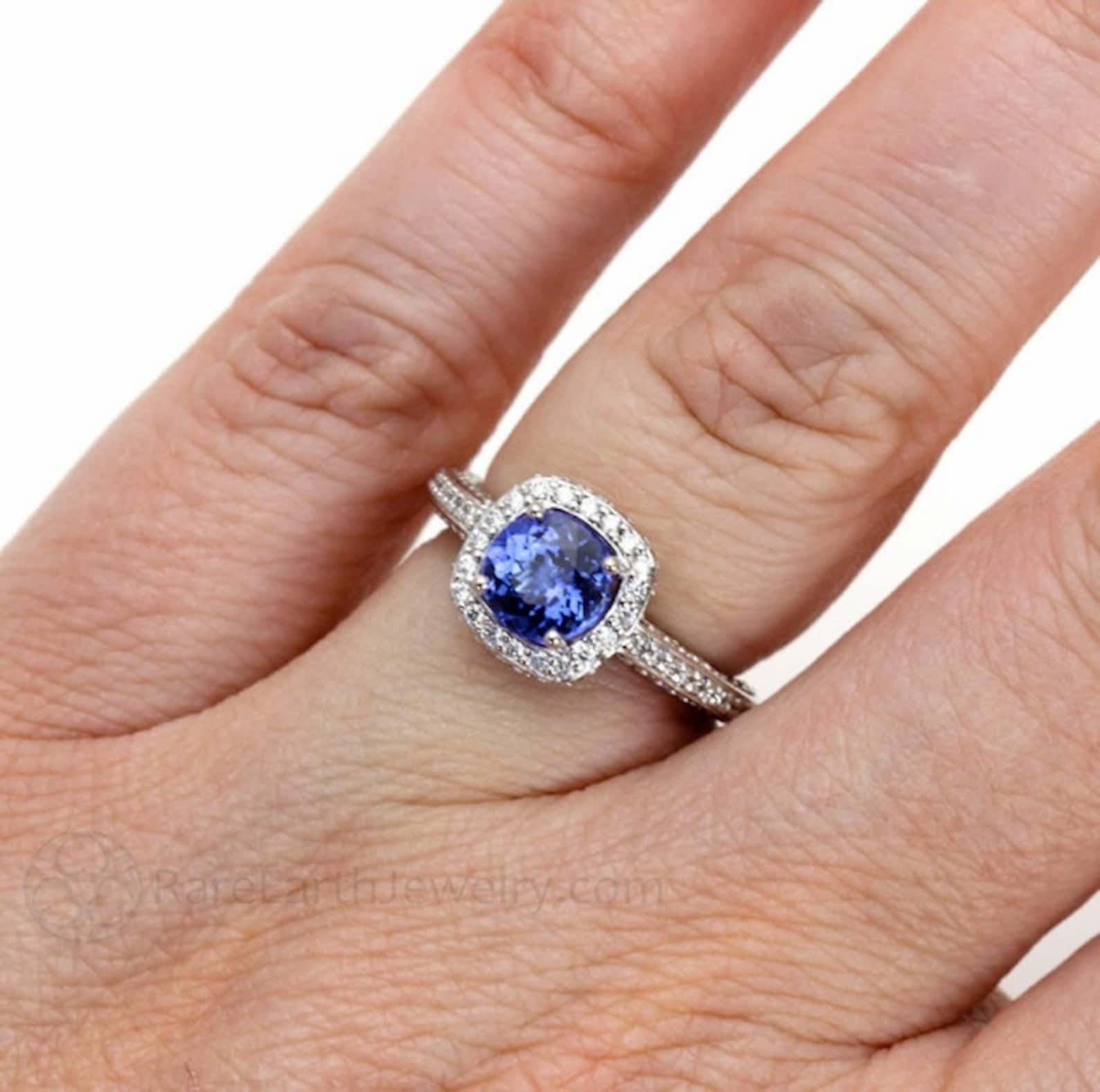Tanzanite Ring Tanzanite Engagement Ring Diamond Halo 14K Gold Etsy