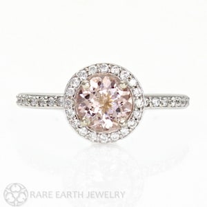 Morganite Engagement Ring Morganite Ring Diamond Halo Morganite Halo 14K Gold Conflict Free Gemstone Ring