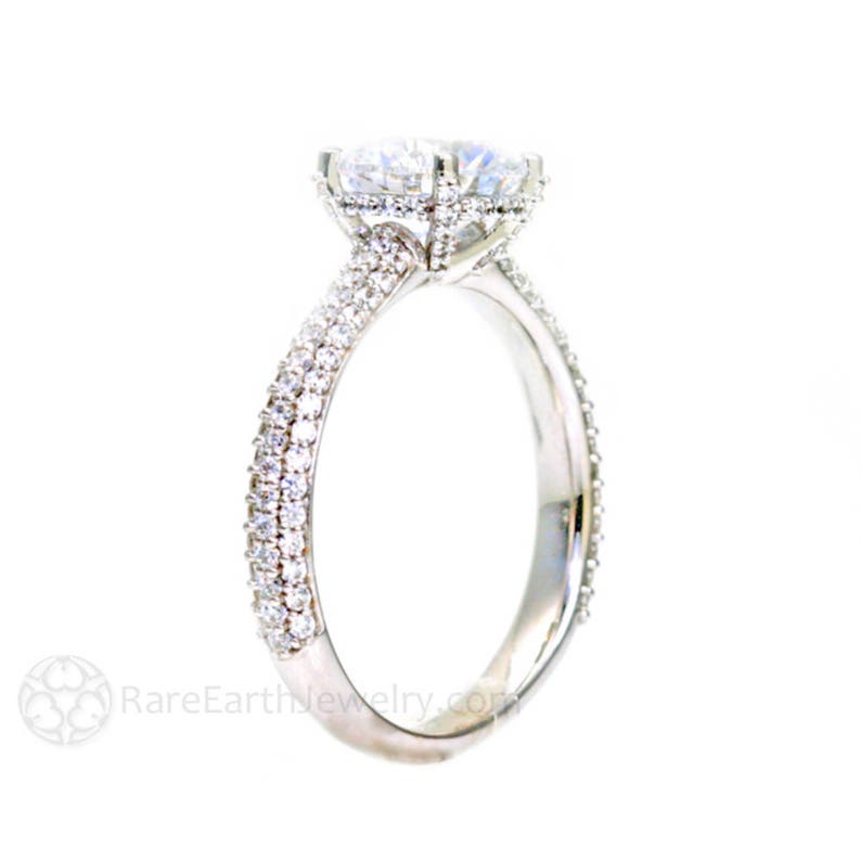 Platinum Pave Diamond Moissanite Engagement Ring Moissanite Etsy