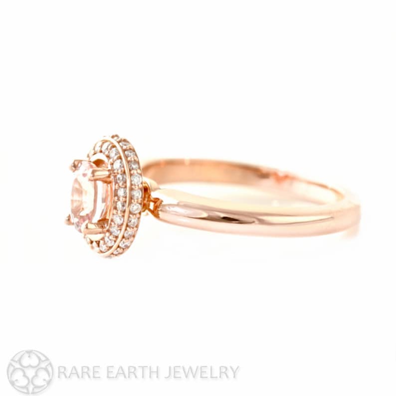 14K Peach Sapphire Engagement Ring Baby Pink Sapphire Ring Diamond Halo Champagne Custom Bridal Jewelry image 2