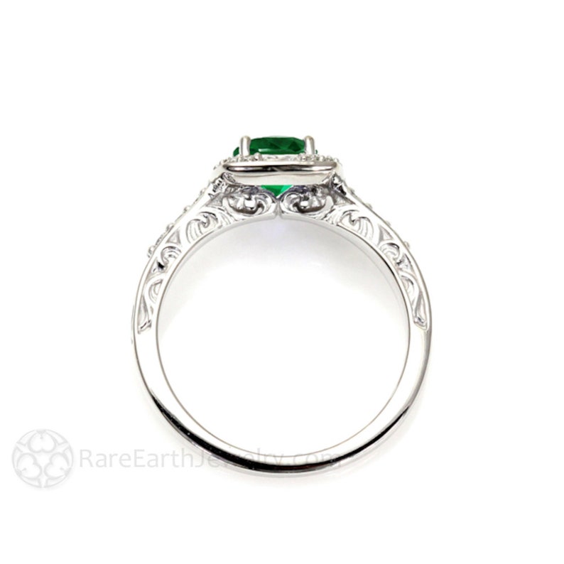 Art Deco Emerald Engagement Ring Diamond Halo 14K Emerald Ring - Etsy