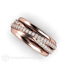 Diamond Stacking Ring Criss Cross Trinity Diamond Band Stack Triple Band Multi Band Rolling Ring Unique Wedding Ring 14K or 18K Gold