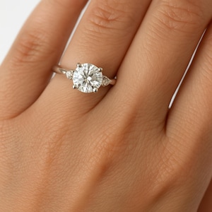 1 Carat Lab Grown Diamond Engagement Ring | IGI Certified Three Stone Diamond Ring in Gold or Platinum | Round Trio Ring