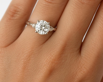 1 Carat Lab Grown Diamond Engagement Ring | IGI Certified Three Stone Diamond Ring in Gold or Platinum | Round Trio Ring