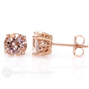 Morganite Earrings Rose Gold Morganite Stud Earrings 5mm 6mm 8mm Round Studs Pink Peach Blush Post Earrings