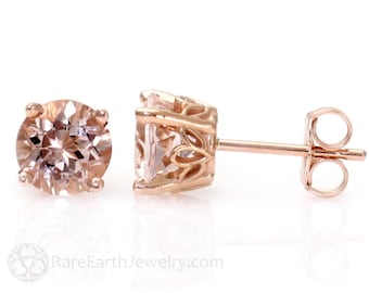 Morganite Earrings Rose Gold Morganite Stud Earrings 5mm 6mm 8mm Round Studs Pink Peach Blush Post Earrings