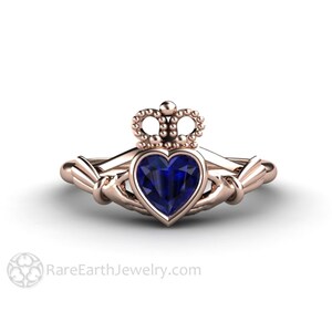 Blue Sapphire Claddagh Ring Celtic Jewelry Celtic Engagement Ring Irish Wedding Ring or Promise Ring Solid Gold 14K 18K and Platinum image 6