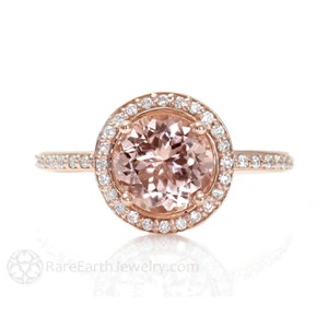 Morganite Engagement Ring Morganite Ring Diamond Halo 14K Rose Gold Wedding Ring image 1