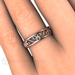 Antique Style Wedding Band with Filigree Wedding Ring Open Work Unique Wedding Band in 14K 18K Gold or Platinum Stackable Gold Ring image 4