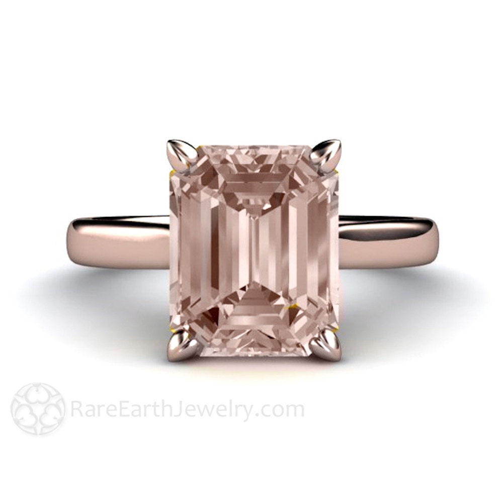 Emerald Cut Morganite Ring 3 Carat Solitaire Morganite Solitaire