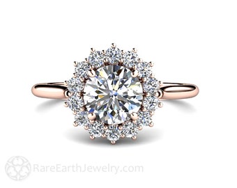1ct Diamond Engagement Ring 1 Carat Natural Diamond Ring Vintage Style Cluster Halo GIA Certified Diamond 14K 18K Gold or Platinum