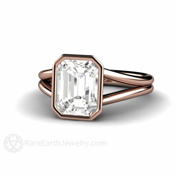 White Sapphire Ring White Sapphire Engagement Ring Emerald Cut
