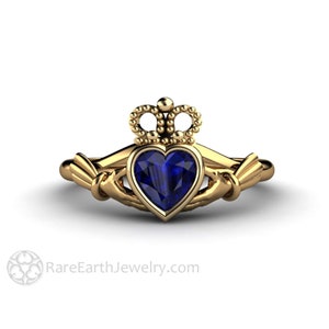 Blue Sapphire Claddagh Ring Celtic Jewelry Celtic Engagement Ring Irish Wedding Ring or Promise Ring Solid Gold 14K 18K and Platinum image 9