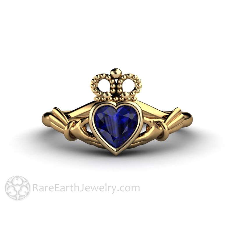 Blue Sapphire Claddagh Ring Celtic Jewelry Celtic Engagement Ring Irish Wedding Ring or Promise Ring Solid Gold 14K 18K and Platinum image 9