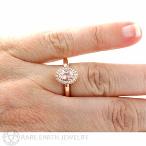 14K Peach Sapphire Engagement Ring Baby Pink Sapphire Ring Diamond Halo Champagne Custom Bridal Jewelry image 3