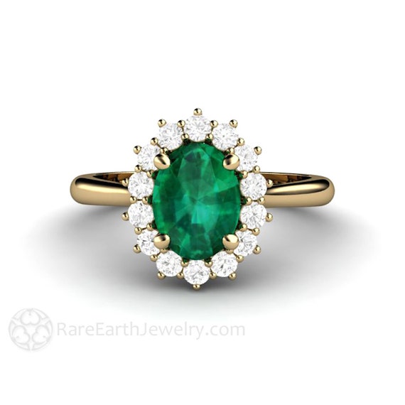 2 Carats Halo Emerald Engagement Ring, Oval Emerald Ring, May Birthstone,  White Gold Plated Silver Green Gemstone Ring, Classic Diana Style - Etsy