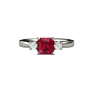 Drei Stein Rubin Verlobungsring Asscher Cut Rubin Ring 3 Stein mit Diamanten in Gold oder Platin Rot Edelstein Ring Juli Geburtsstein Bild 4