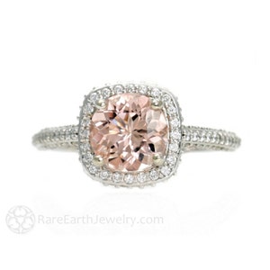 Platinum Morganite Engagement Ring Diamond Halo Setting Morganite Ring Custom Bridal Jewelry image 4